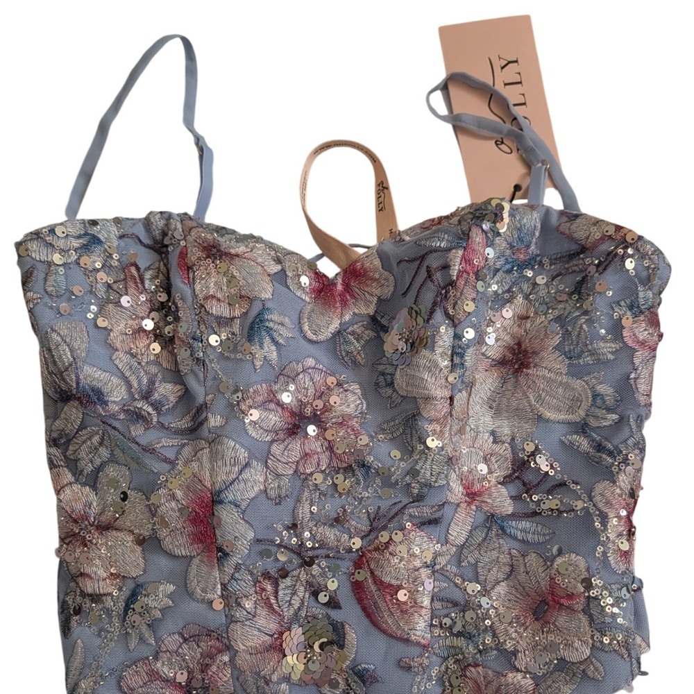 Oh Polly Lysana Blue Sequin Floral Corset Maxi Gown Dress US 6 Prom Formal - Picture 8 of 14